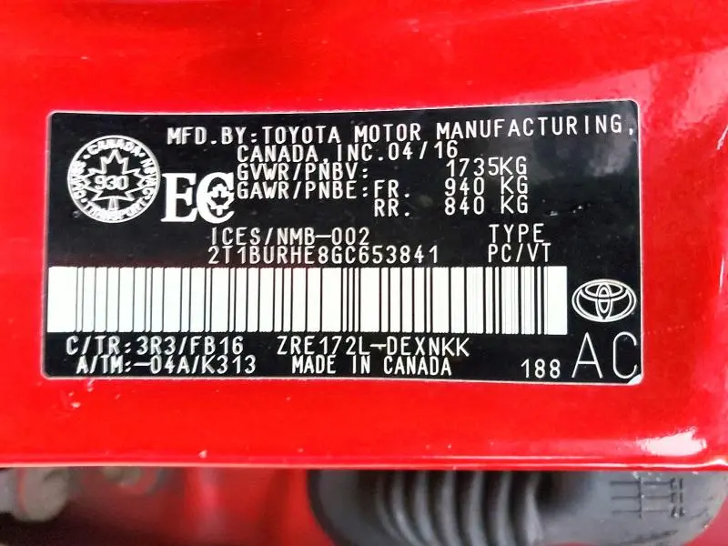 2016 TOYOTA COROLLA L  