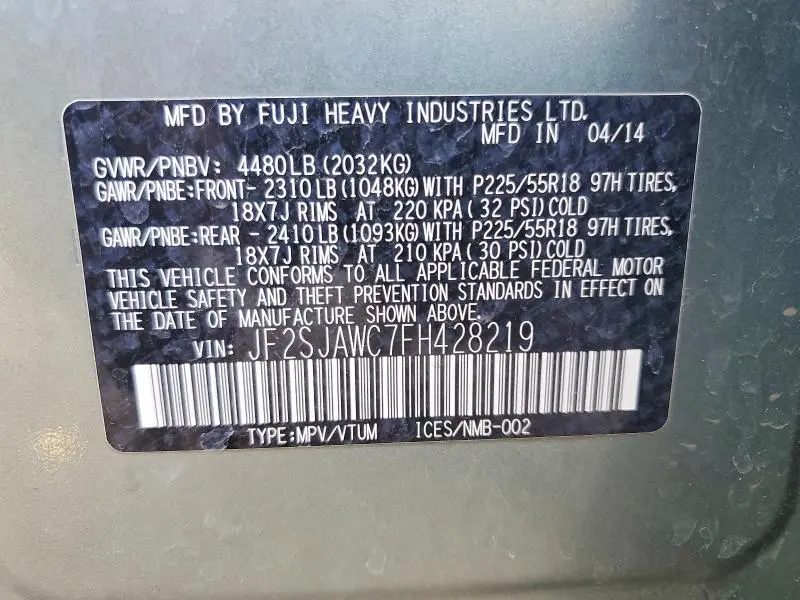 2015 SUBARU FORESTER 2.5I TOURING  