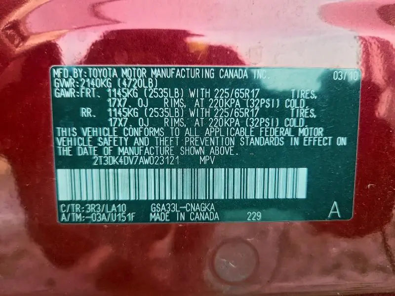 2010 TOYOTA RAV4 LIMITED  