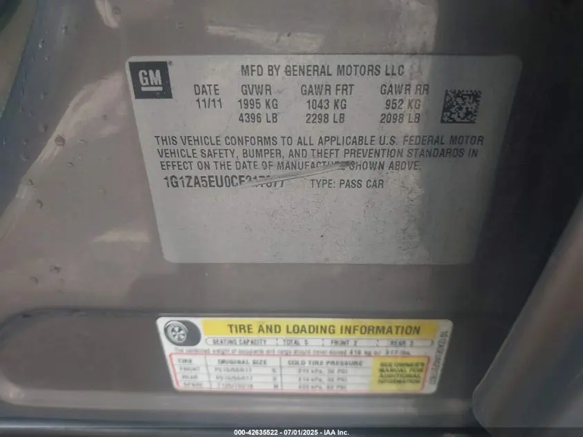 2012 CHEVROLET MALIBU LS