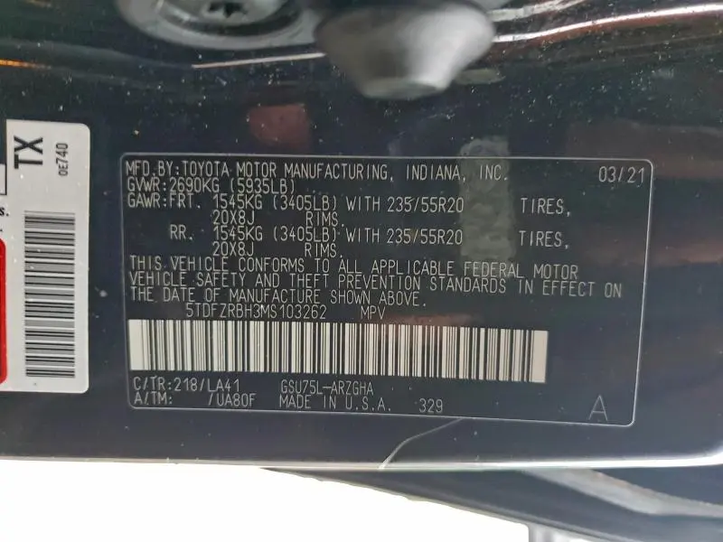 2021 TOYOTA HIGHLANDER PLATINUM  