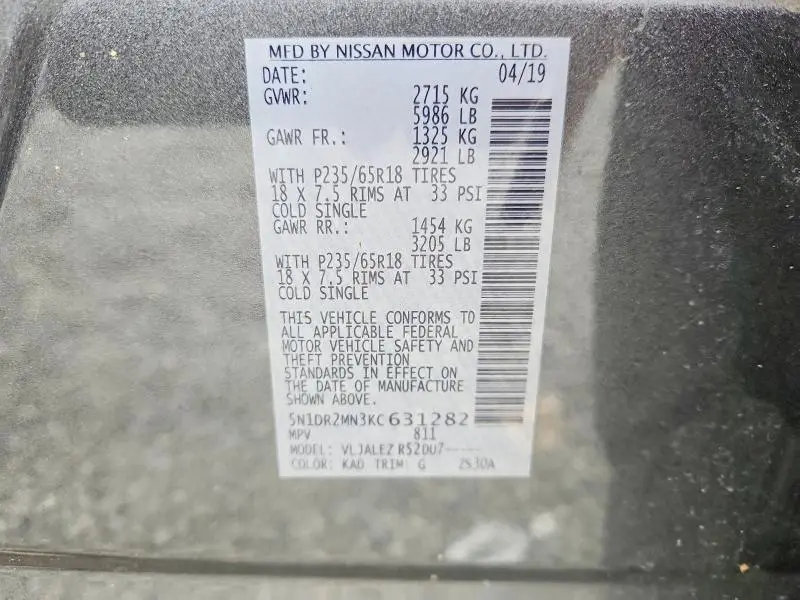 2019 NISSAN PATHFINDER SV  