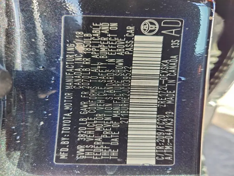 2018 TOYOTA COROLLA L  