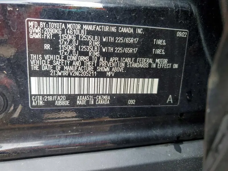 2022 TOYOTA RAV4 XLE  