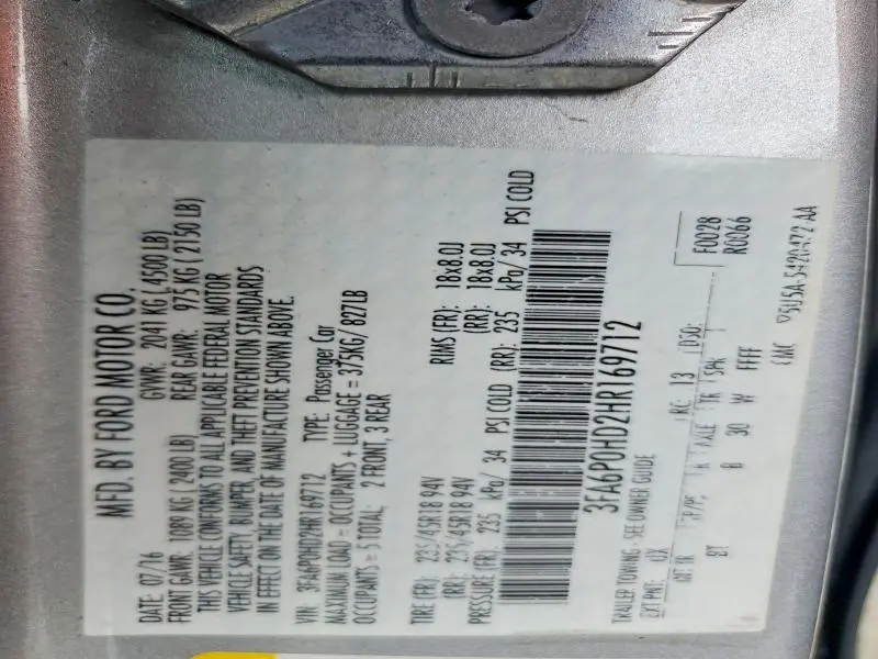2017 FORD FUSION SE  
