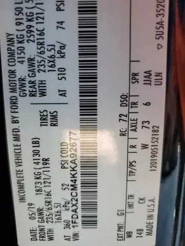 2019 FORD TRANSIT T-350  