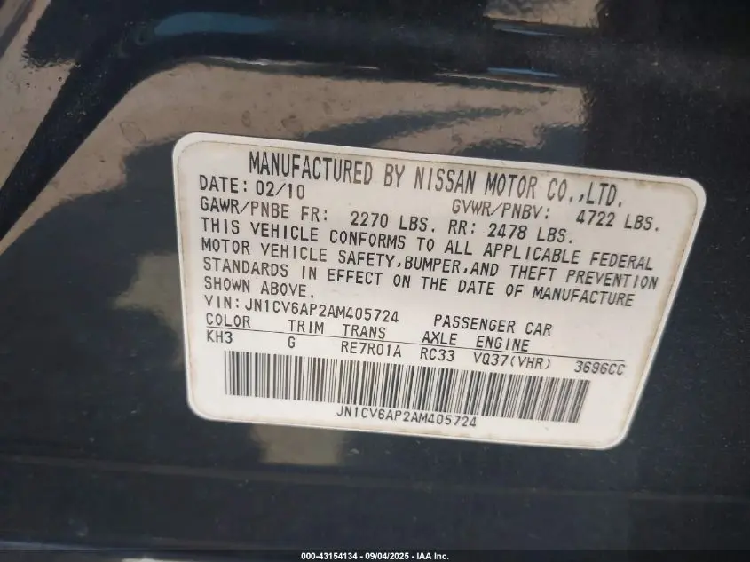 2010 INFINITI G37 JOURNEY