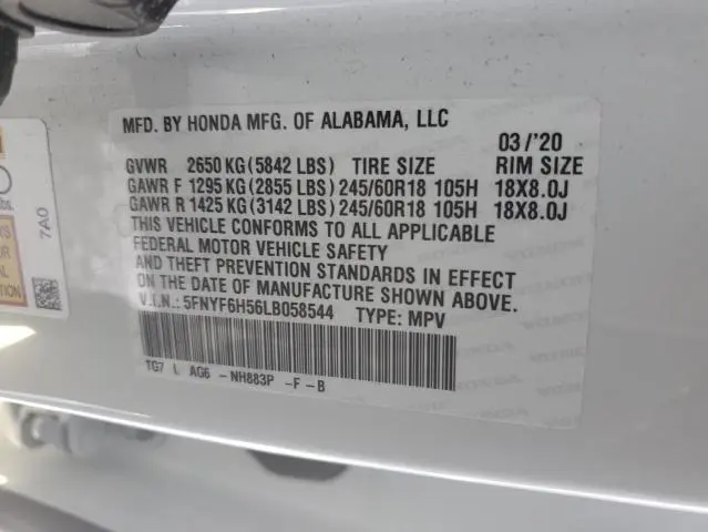 2020 HONDA PILOT EXL  