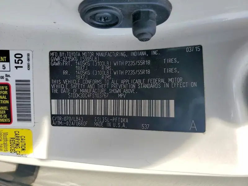 2015 TOYOTA SIENNA LIMITED PREMIUM 7-PASSENGER  