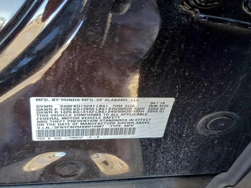 2019 HONDA PASSPORT EXL  