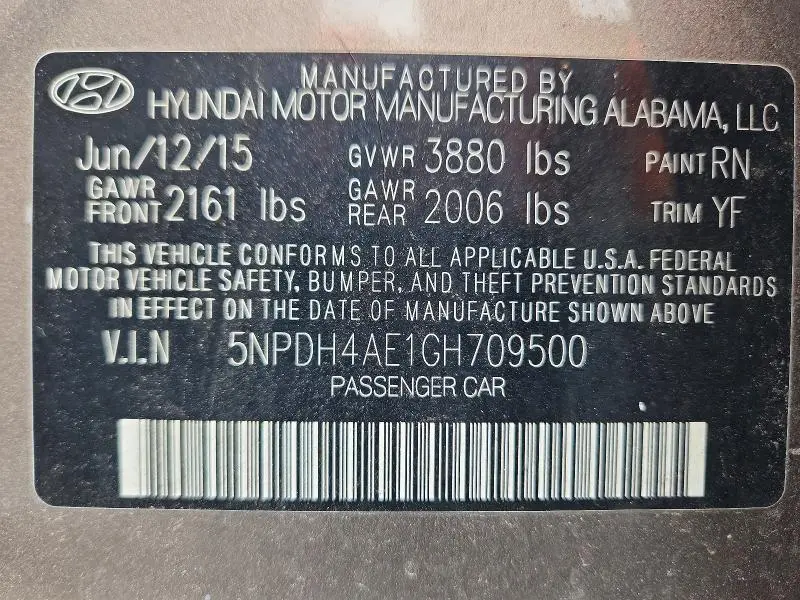 2016 HYUNDAI ELANTRA   
