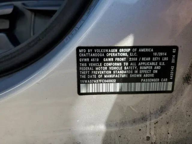 2015 VOLKSWAGEN PASSAT S  