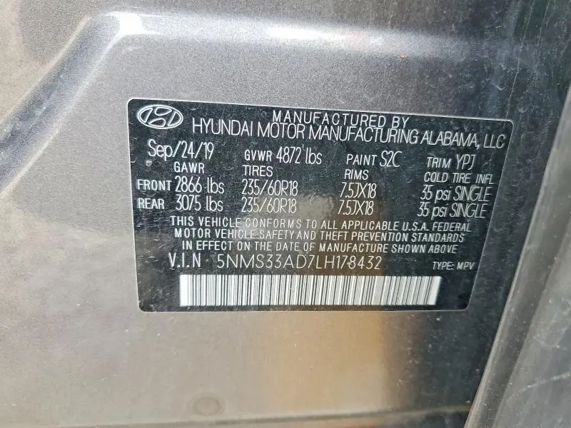 2020 HYUNDAI SANTA FE SEL  