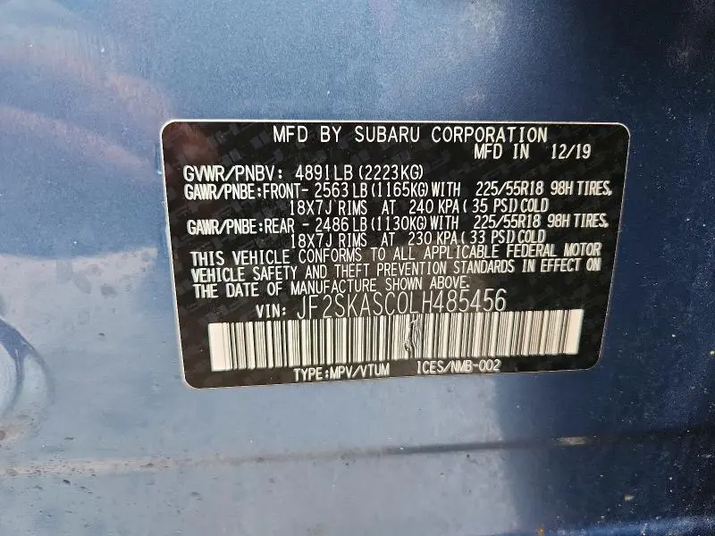 2020 SUBARU FORESTER LIMITED  