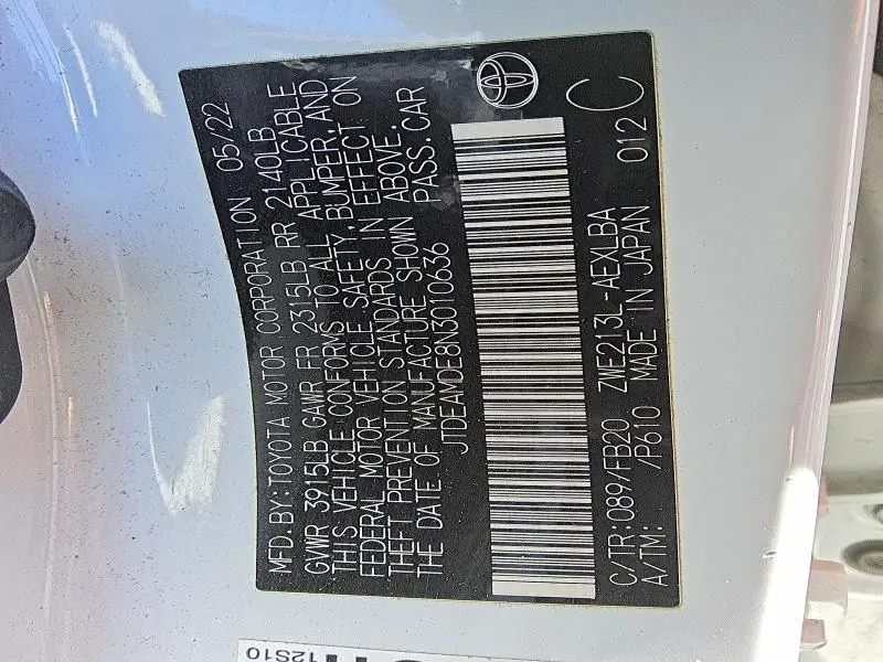 2022 TOYOTA COROLLA LE  