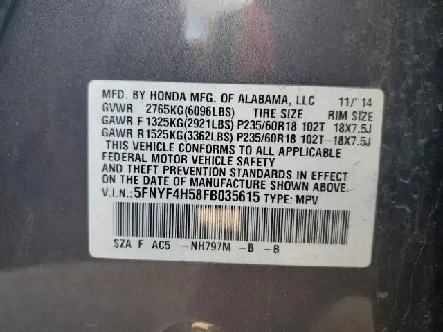 2015 HONDA PILOT EXL  