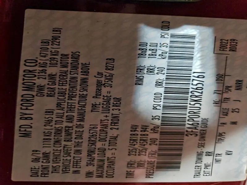 2019 FORD FUSION TITANIUM  