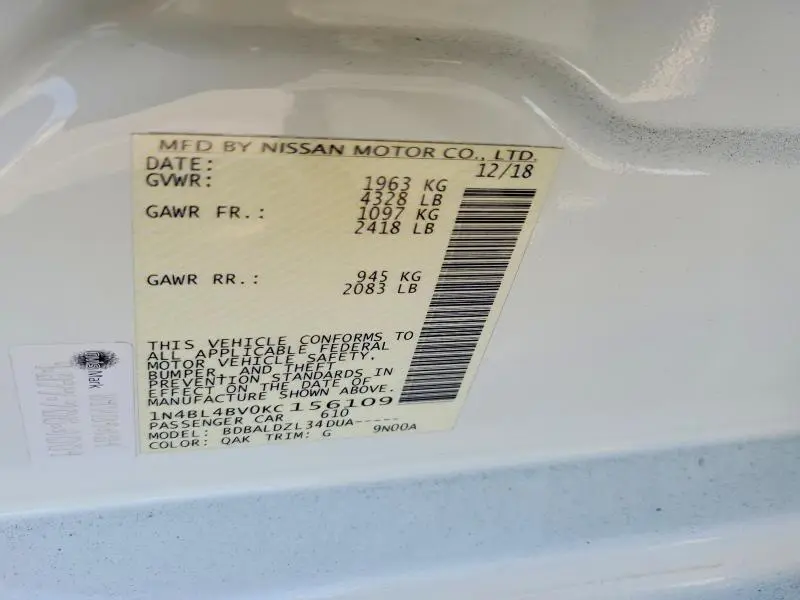 2019 NISSAN ALTIMA S  