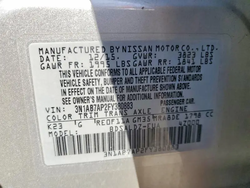 2015 NISSAN SENTRA SV  