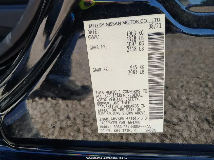 2021 NISSAN ALTIMA S FWD