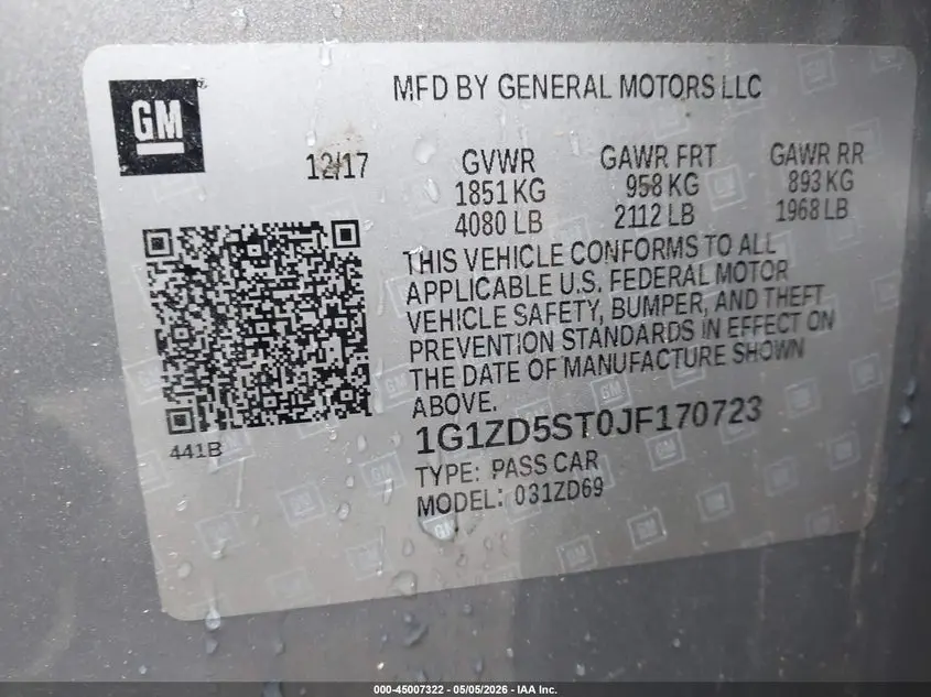 2018 CHEVROLET MALIBU LT