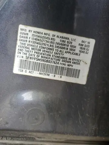 2016 HONDA PILOT EXL  