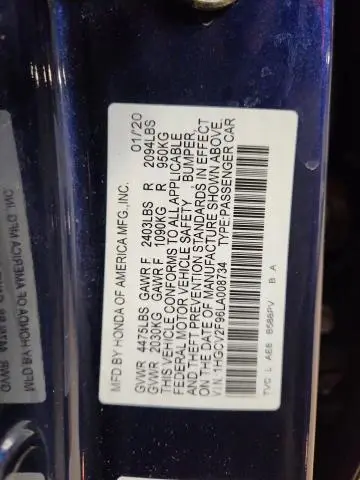 2020 HONDA ACCORD TOURING  