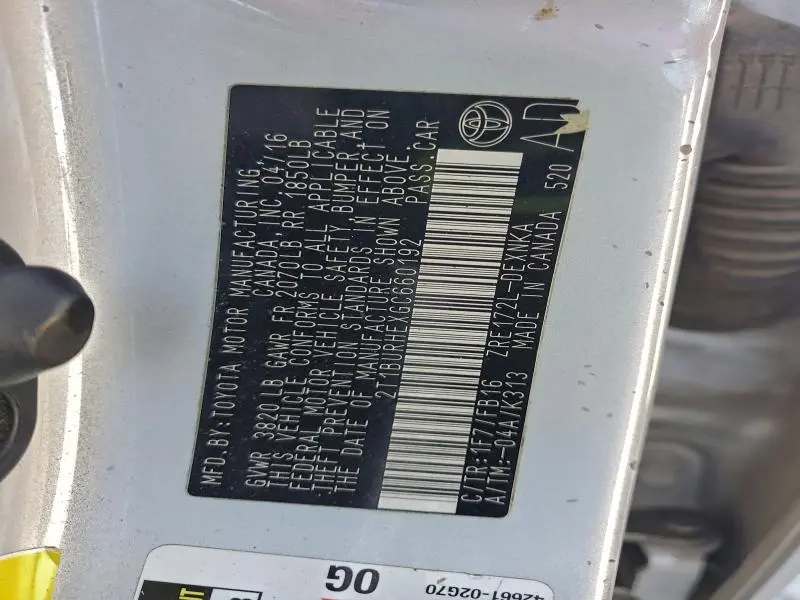 2016 TOYOTA COROLLA L  