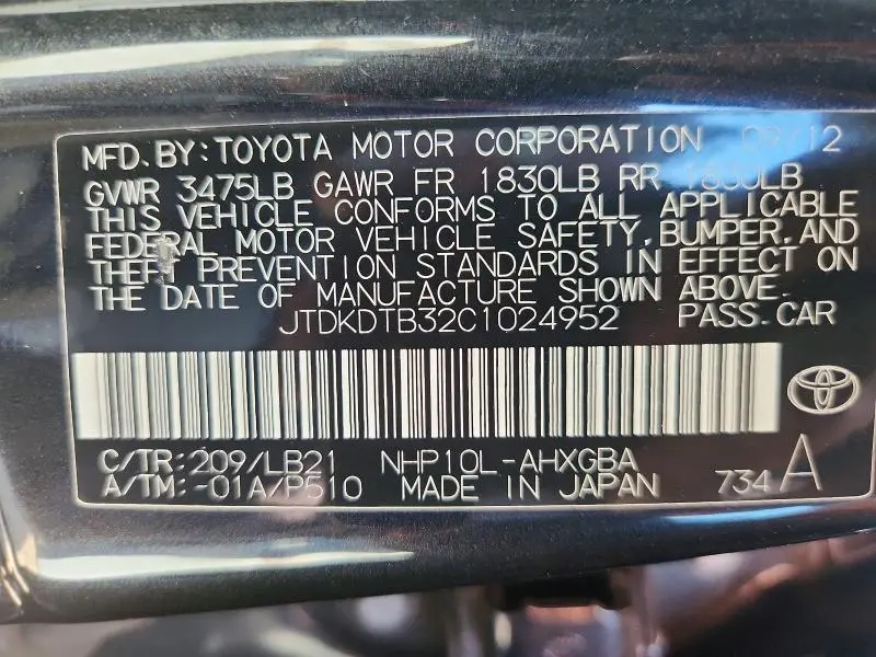 2012 TOYOTA PRIUS C FOUR  