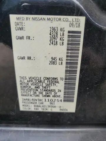 2019 NISSAN ALTIMA SV  