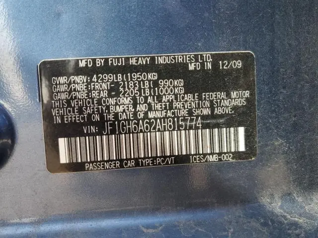 2010 SUBARU IMPREZA 2.5I  