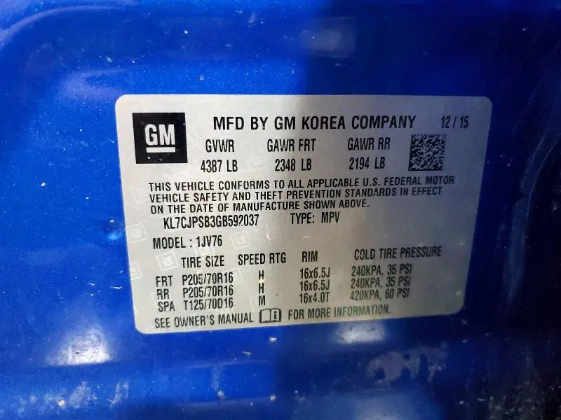 2016 CHEVROLET TRAX 1LT  