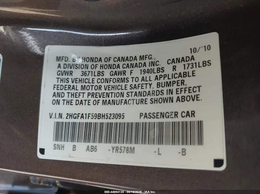 2011 HONDA CIVIC LX