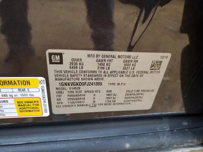 2015 CHEVROLET TRAVERSE LT  