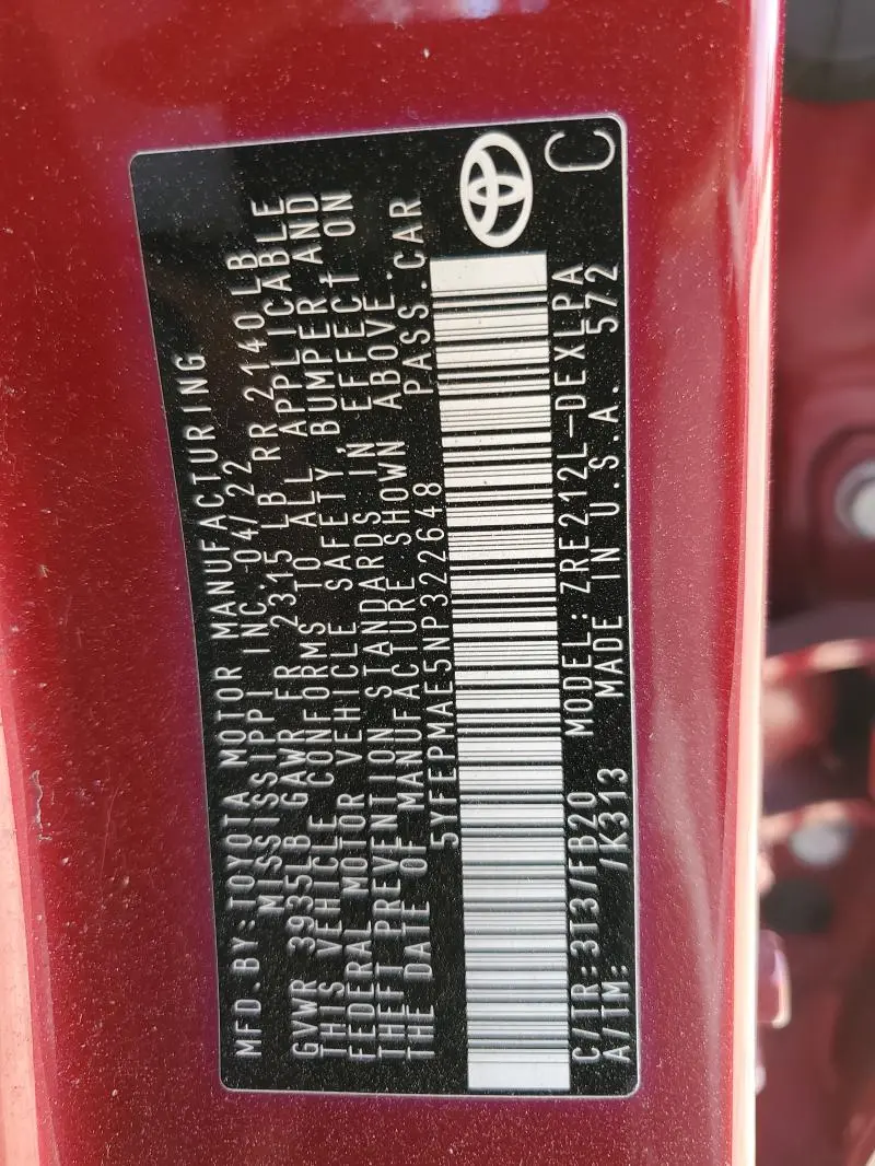 2022 TOYOTA COROLLA LE  