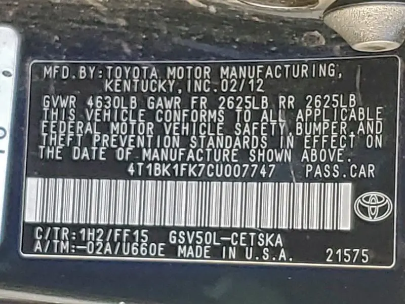 2012 TOYOTA CAMRY SE  