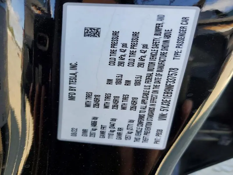 2022 TESLA MODEL 3   