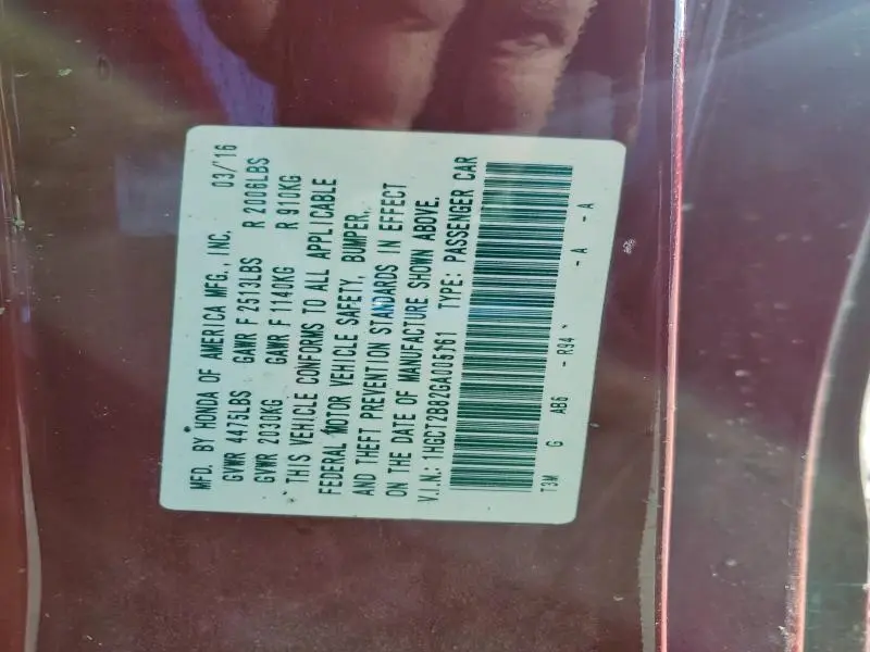 2016 HONDA ACCORD EXL  