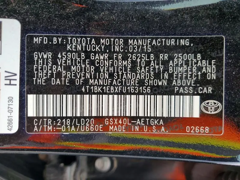 2015 TOYOTA AVALON XLE  