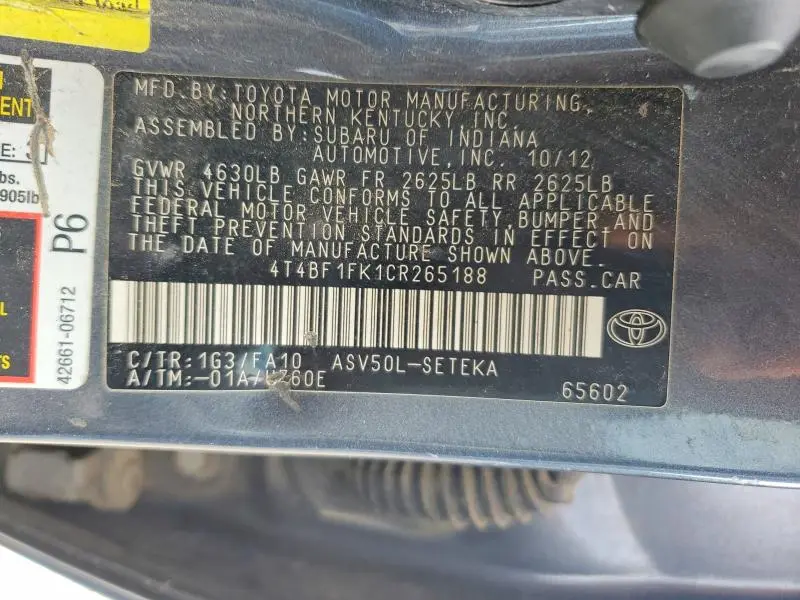 2012 TOYOTA CAMRY L  