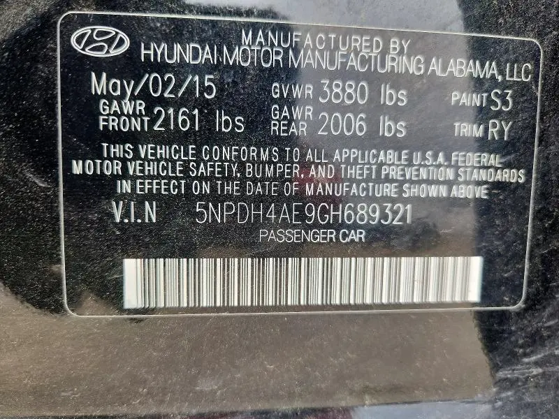 2016 HYUNDAI ELANTRA LIMITED  