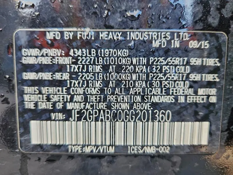 2016 SUBARU CROSSTREK PREMIUM  