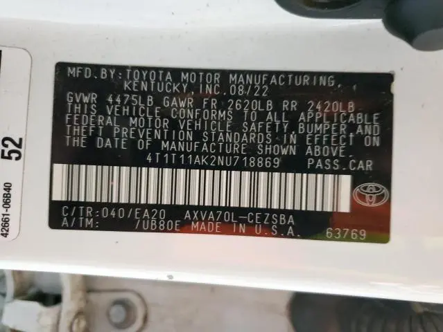 2022 TOYOTA CAMRY SE  