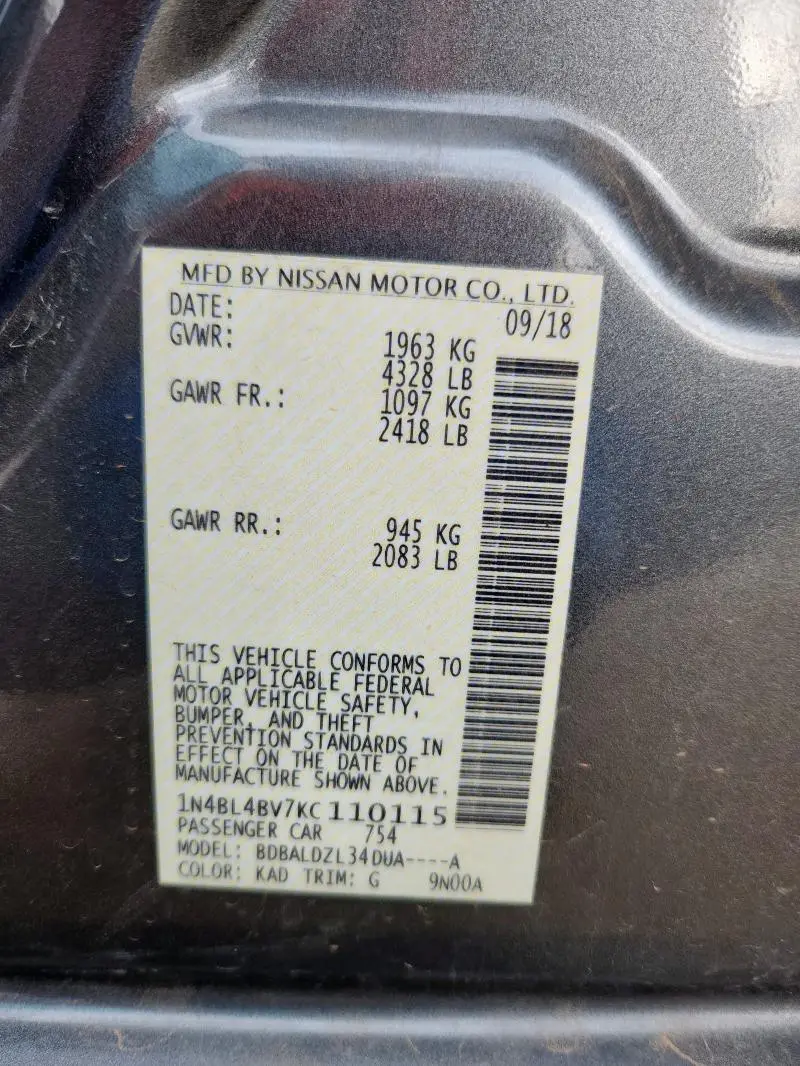2019 NISSAN ALTIMA S