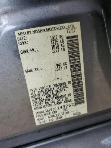 2018 NISSAN ALTIMA 2.5  