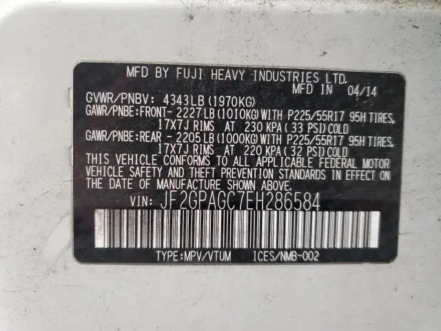 2014 SUBARU XV CROSSTREK 2.0 LIMITED  