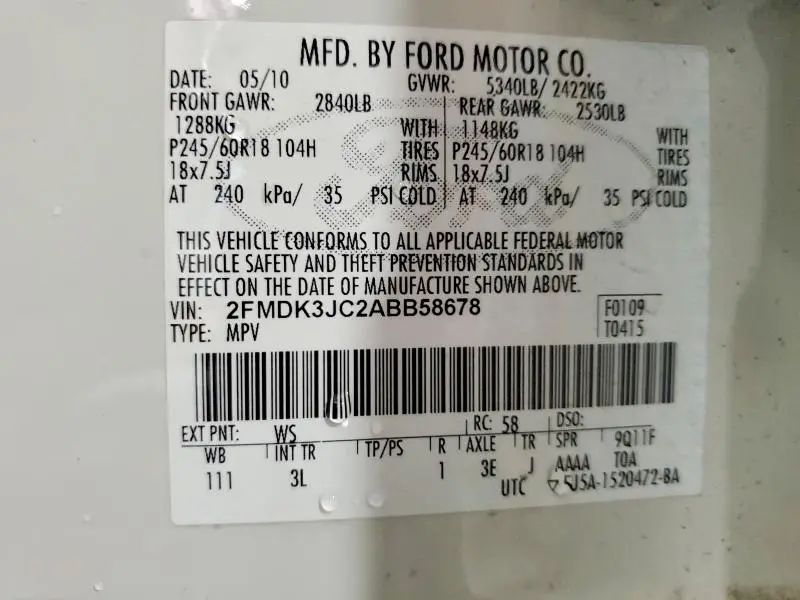 2010 FORD EDGE SEL  