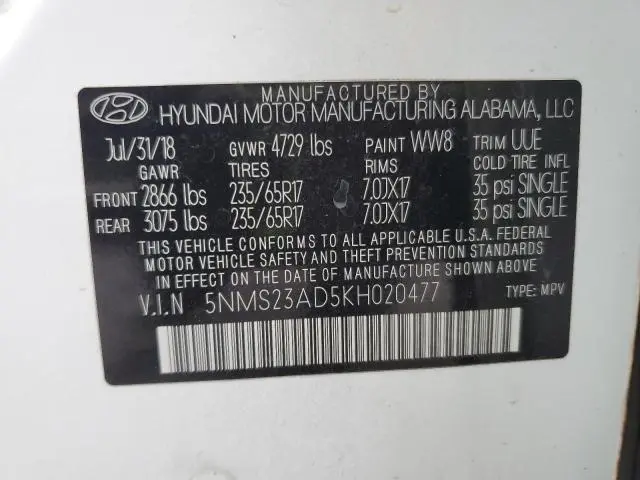 2019 HYUNDAI SANTA FE SE  