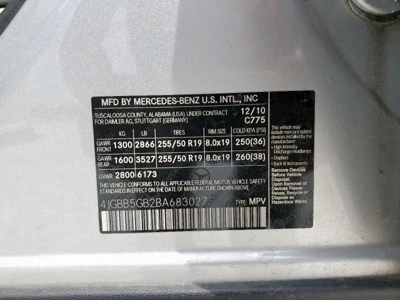 2011 MERCEDES-BENZ ML 350  