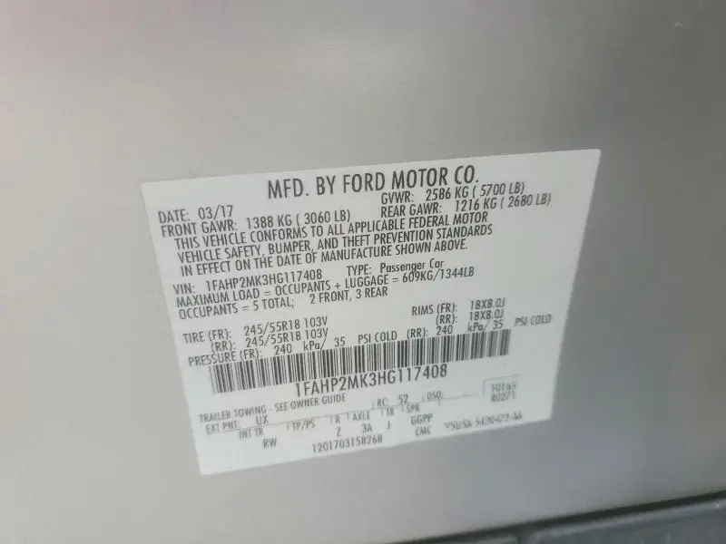 2017 FORD TAURUS POLICE INTERCEPTOR  